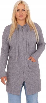 Sweter Plus Size rozpinany Z Kapturem długi