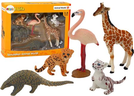 Lean Toys Zestaw Figurek Zwierzęta Żyrafa Flaming Słoń Tygrys