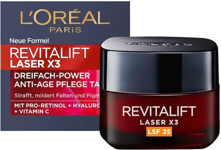 L’Oréal Paris Revitalift Laser X3 Triple Power Anti-Age Day Care Spf25 Z Pro-Retinolem Kwasem Hialuronowym I Witaminą 50ml