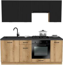 Zdjęcie Zestaw Mebli Kuchennych Presto 200 Cm Płyta Laminowana Dąb Evoke Lamela Czarny 100461905 - Wrocław