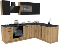 Zdjęcie Zestaw Mebli Kuchennych Presto 240X180 Cm Płyta Laminowana Dąb Evoke Czarny 100462007 - Wrocław