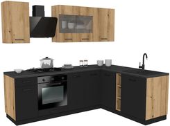 Zdjęcie Zestaw Mebli Kuchennych Presto 240X180 Cm Płyta Laminowana Dąb Evoke Lamela Czarny 100462009 - Wrocław