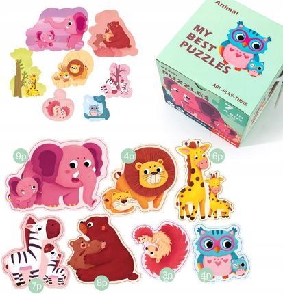 Kindersafe Kolorowa Układanka Puzzle Dla Dzieci 7W1 Zwierzątka Mama I Dziecko