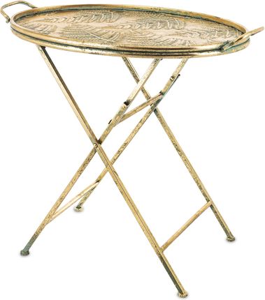 Złoty owalny postarzany stylowy metalowy stolik barek retro vintage 164754