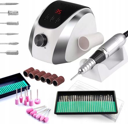 Allepaznokcie Frezarka Do Manicure I Pedicure M13 68W Srebrna + 12X Frez Kamienny 30X Diamentowy