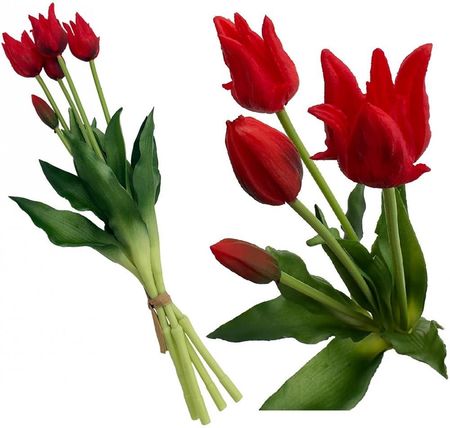 Saska Garden Bukiet 5 Otwartych Tulipanów Czerwonych 40Cm Jak Żywych Dekoracja Wiosenna 744211