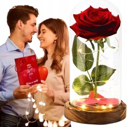 Monden Wieczna Róża W Szkle Prezent Flower Box Dzień Kobiet Czerwona Świecąca Led 15373427494