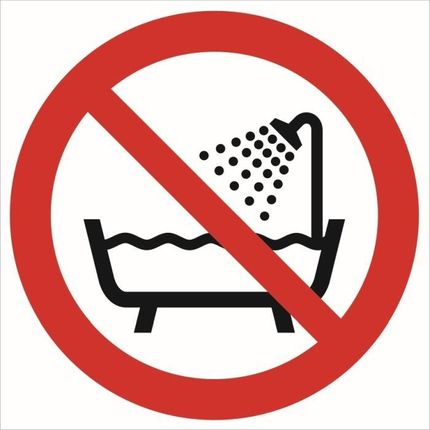 Signproject Znak Ga026 - ''Zakaz Używania Urządzenia W Wannie, Pod Prysznicem I W Zbiorniku Z Wodą" - 10X10Cm; Folia
