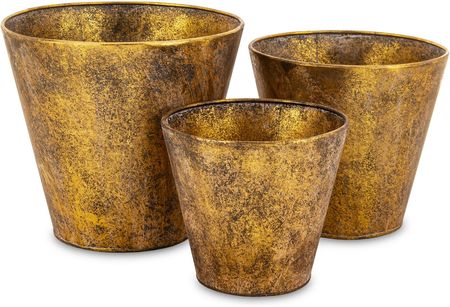 Metalowa złota postarzana osłonka wazon komplet 3 sztuki retro antyk