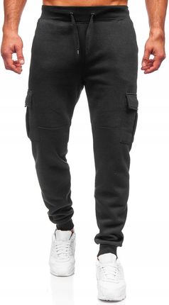 Czarne grube bojówki spodnie męskie dresowe Denley JX9395A_L