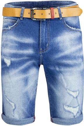 Męskie spodenki jeansowe szorty przetarcia dziury + pasek