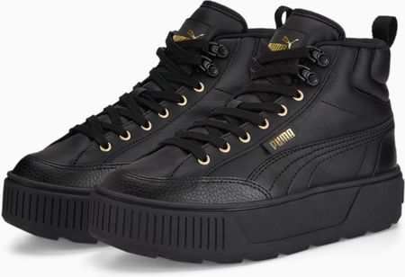 Sneakersy wysokie damskie Puma Karmen Mid buty na platformie z gładkiej skóry czarne (385857-02)