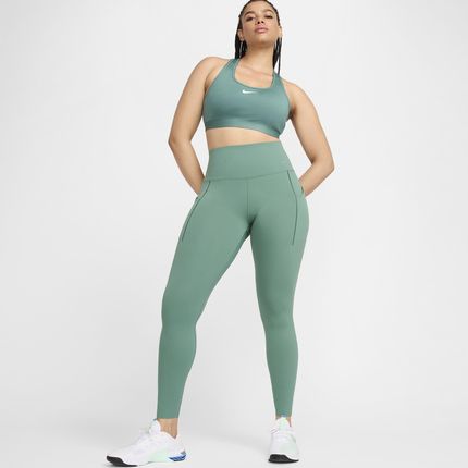 Damskie legginsy o pełnej długości z wysokim stanem i kieszeniami zapewniające średnie wsparcie Nike Universa - Zieleń