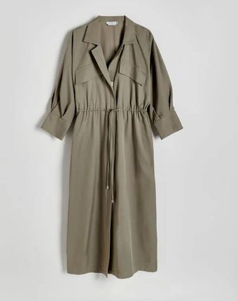 Reserved - Koszulowa sukienka midi - oliwkowy