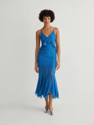 Reserved - Sukienka maxi z falbanami - niebieski