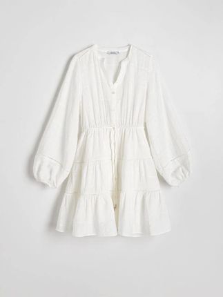 Reserved - Sukienka mini z troczkami - złamana biel