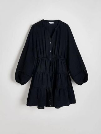 Reserved - Sukienka mini z troczkami - czarny