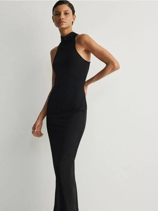 Reserved - Dzianinowa sukienka z dekoltem halter - czarny