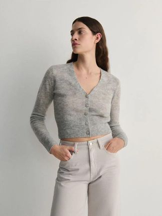 Reserved - Krótki sweter z guzikami - jasnoszary