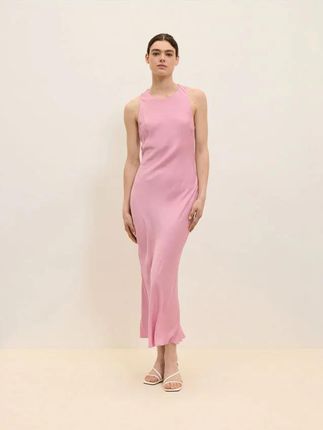 Reserved - Satynowa sukienka maxi z wiskozy - różowy