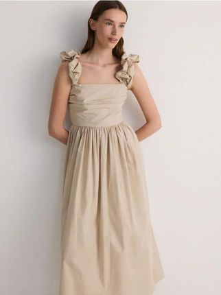 Reserved - Bawełniana sukienka maxi z marszczeniami - beżowy