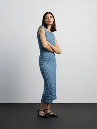 Reserved - Sukienka maxi ze strukturalnej dzianiny - jasnoniebieski