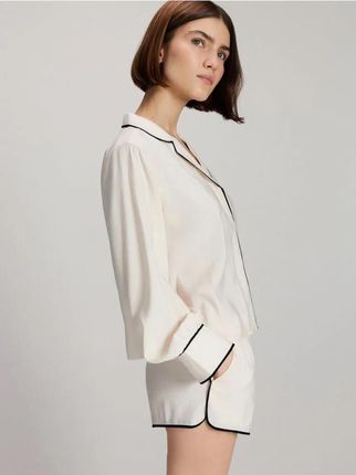 Reserved - Dwuczęściowa piżama z kontrastową lamówką - złamana biel