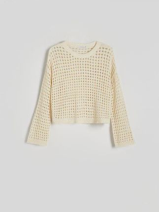 Reserved - Ażurowy sweter - złamana biel