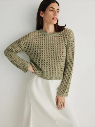 Reserved - Ażurowy sweter - jasnozielony