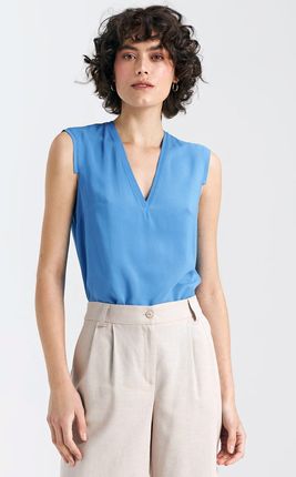 Wizytowa bluzka damska bez rękawów (Niebieski, S)