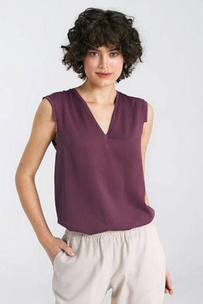 Wizytowa bluzka damska bez rękawów (Śliwkowy, S)