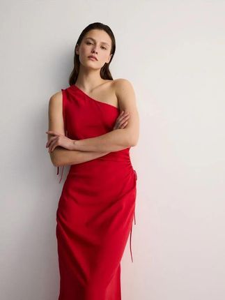 Reserved - Sukienka na jedno ramię z wiskozą - czerwony
