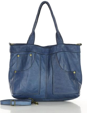 Jeansowa torebka do ręki kuferek skórzany - MARCO MAZZINI jeans niebieski