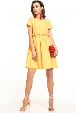 Krótka sukienka z ozdobnymi marszczeniami (Żółty, S)