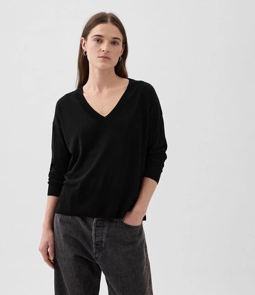 GAP Longsleeve Linen Split Hem Pullover Sweater Black