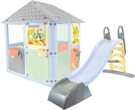 Mochtoys Plac Zabaw Domek Dla Dzieci Manipulacyjny Zjeżdżalnia 180Cm Pastelowe
