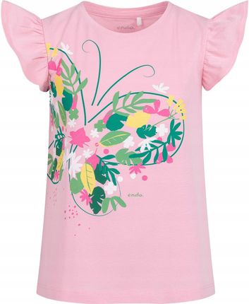 T-shirt dziewczęcy dziecięcy Bawełna falbanki 122 różowy z motylem Endo