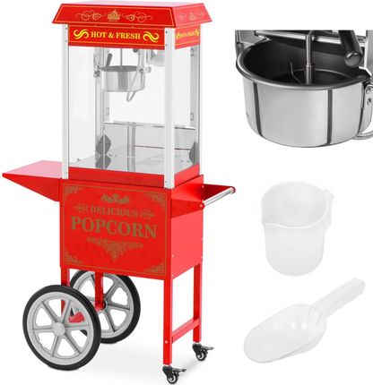 Royal Catering Profesjonalna Maszyna Do Popcornu Na Wózku Z Oświetleniem Retro 88L 1600 W Czerwona