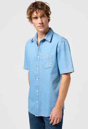 Wrangler Męska koszula dżinsowa z krótkim rękawem 112350473 Niebieska