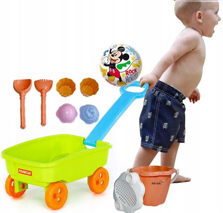 Taczka SOLIDNY WÓZEK Z RĄCZKĄ DO PIASKU dla dzieci+ zestaw zabawek + piłka