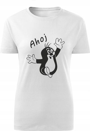 Koszulka T-shirt damska D472 Krecik Ahoj Bajka Dla Dzieci biała rozm S
