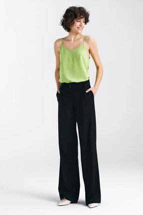 Eleganckie spodnie z szerokimi nogawkami dla kobiet (Czarny, L)
