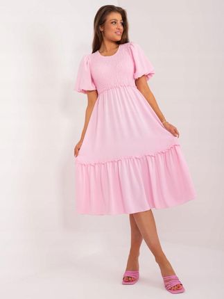 Sukienka letnia za kolano różowa z marszczeniem