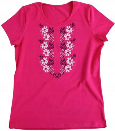 Koszulka damska L wyszywanka T-shirt Haftowana r.48 rożowy kolor