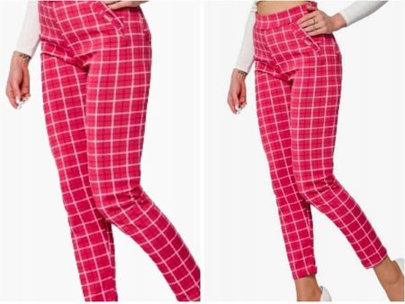 Spodnie damskie cygaretki w kratkę 8XL/9XL różowe z kieszeniami
