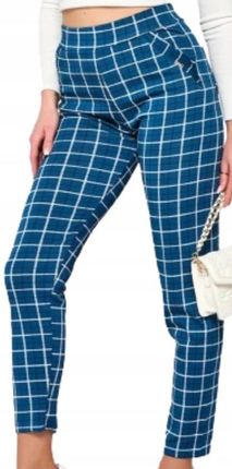 Spodnie damskie cygaretki w kratkę 10XL/11XL kieszenie niebieskie