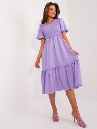 Sukienka letnia fioletowa za kolano z marszczeniem