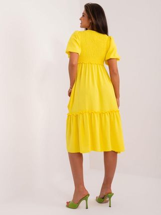 Sukienka letnia żółta za kolano z marszczeniem