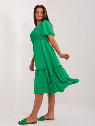 Sukienka letnia zielona za kolano z marszczeniem
