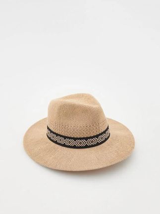 Reserved - Pleciony kapelusz z otokiem - kremowy